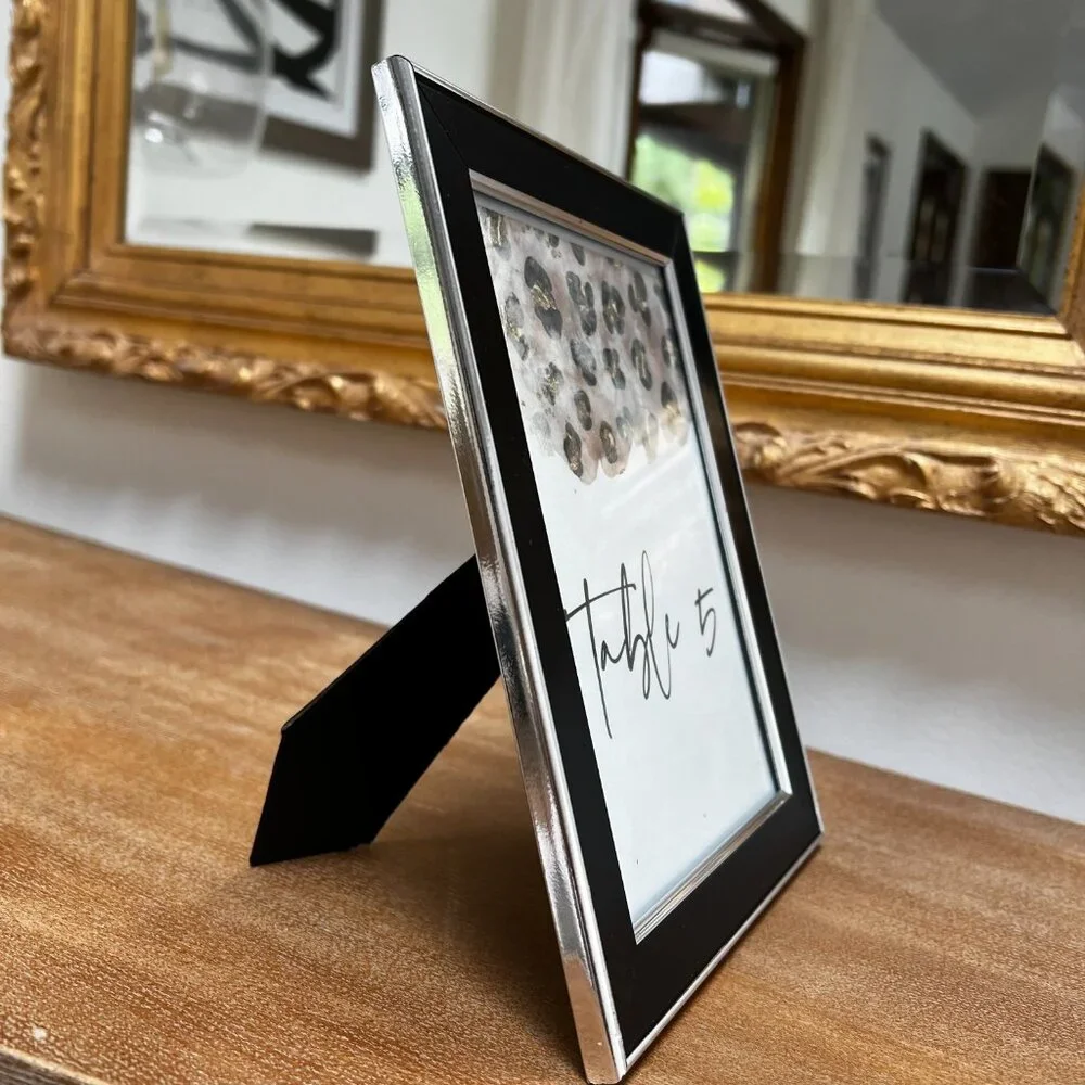 (6) Picture Frame Table Wedding Numbers | Leopard | Black and Silver